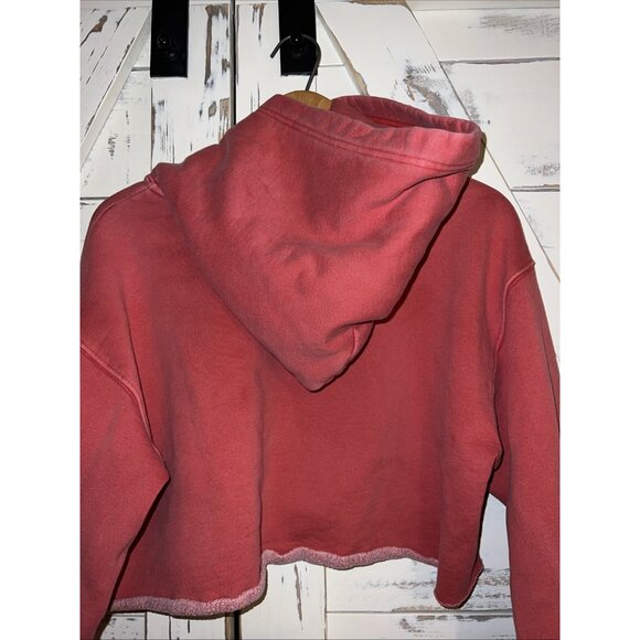 Aritzia TNA Hoodie Women's L Red Faded Oversized Crop Hooded Sweatshirt Raw Hem - Picture 8 of 12